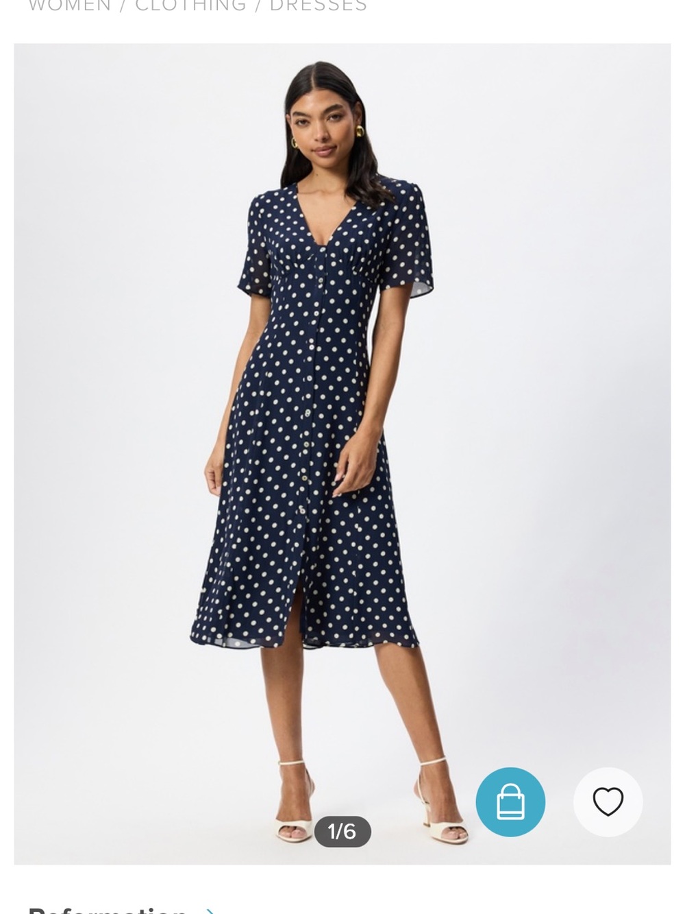 NWT Reformation NAVY ORION DOT LISE MIDI DRESS Size 6